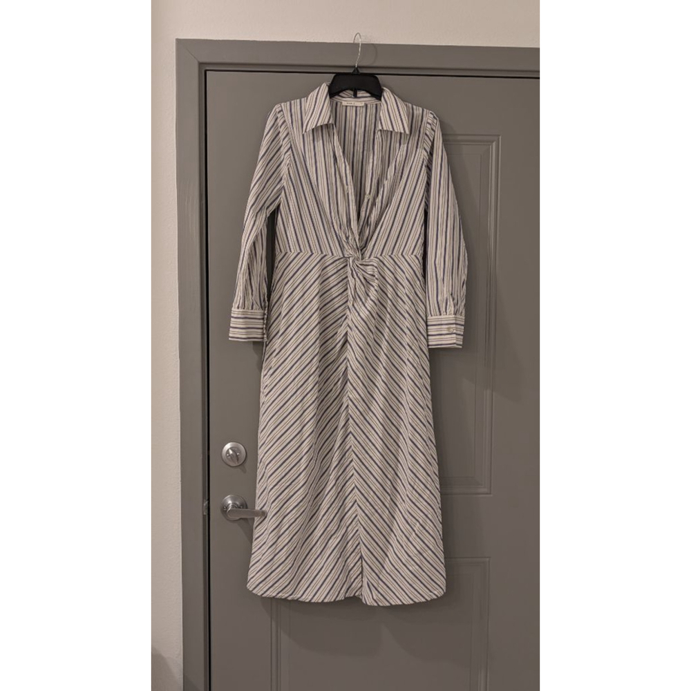 Women's MARLE White & Blue Stripe Knot Front Midi Dress M - Picture 6 of 15
